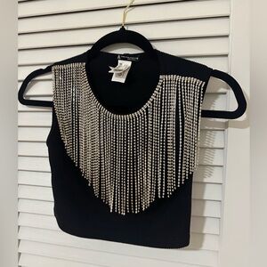NWT Zara Fringed Rhinestone Crop Top, Size M-L